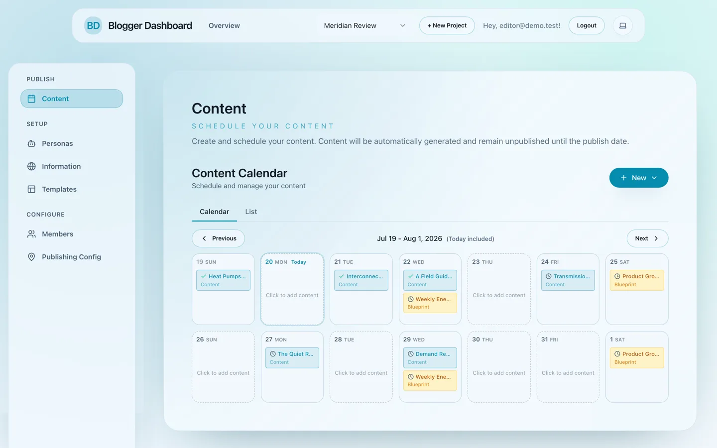 Screenshot of the Blogger Dashboard website