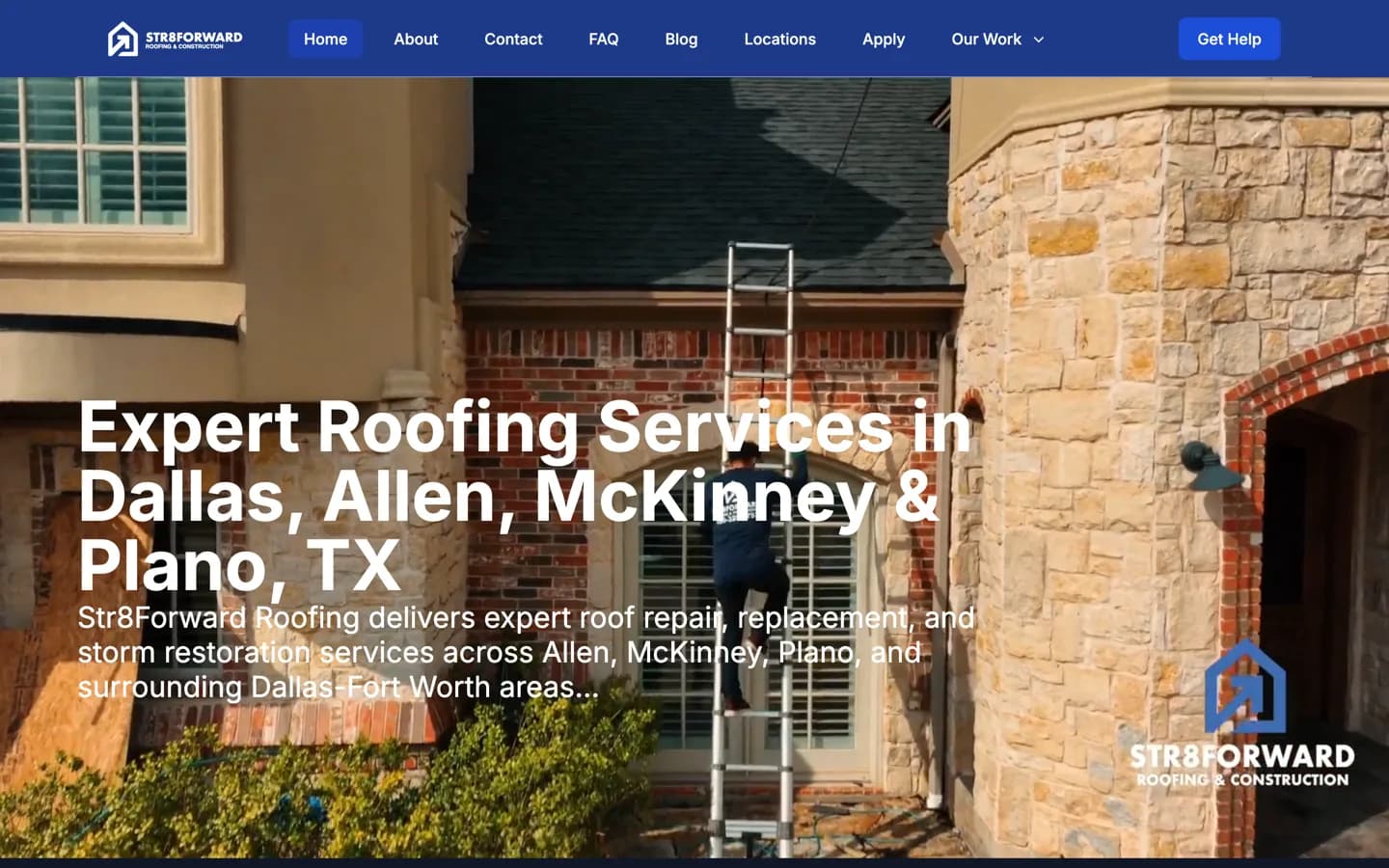 Screenshot of the Str8Forward Roofing website